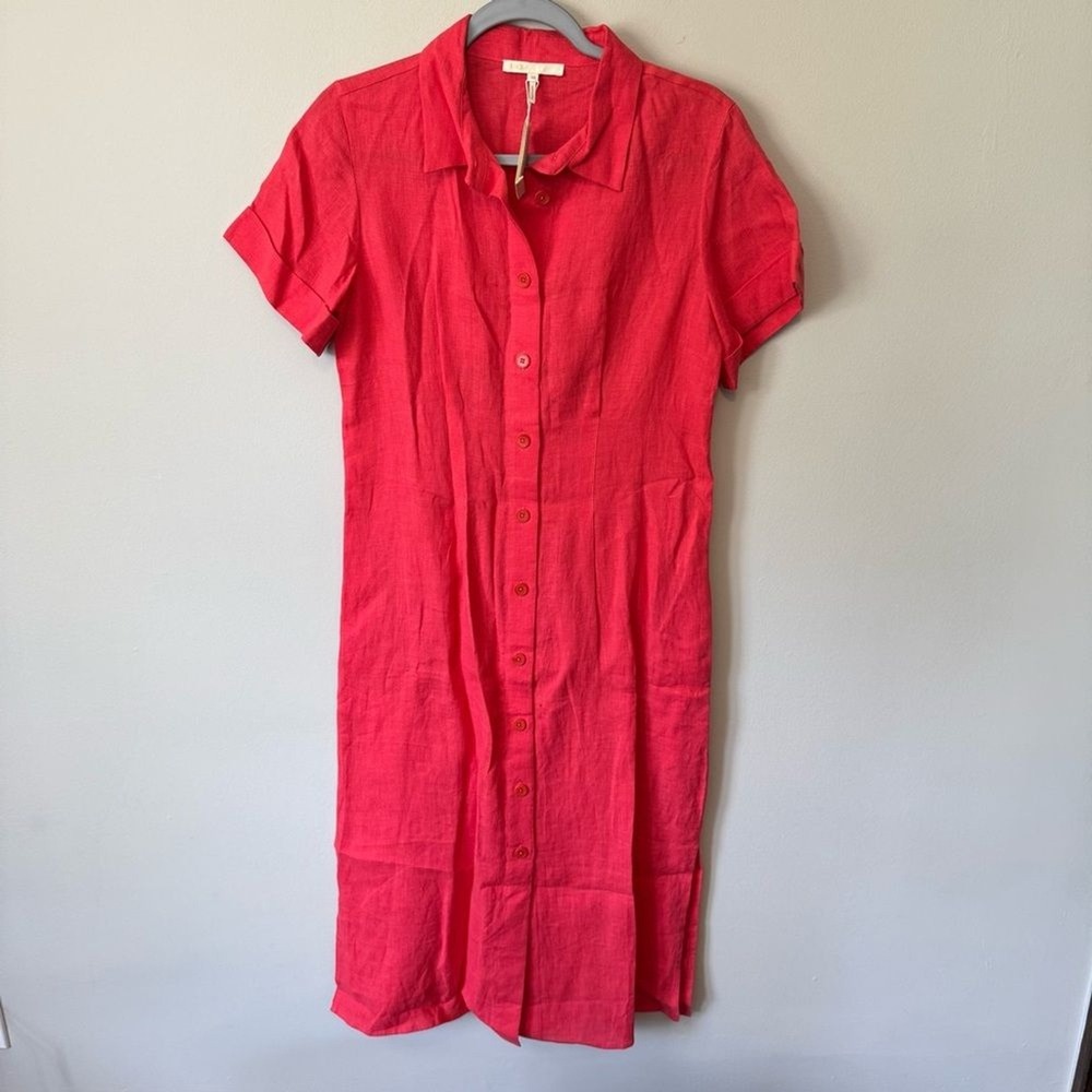 Maje Size 38 Cutout Twisted 100% Linen Midi Shirt Dress - Picture 5 of 10